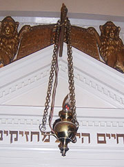 A Ner Tamid (Eternal Light) in a synagogue