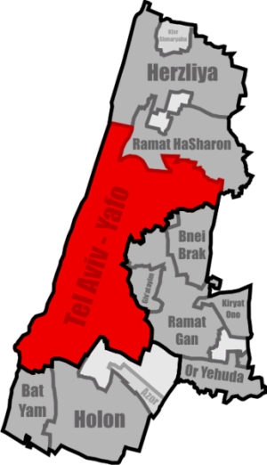 Map of Tel Aviv and its surrounding districts (map courtesy of Wikimedia Commons)