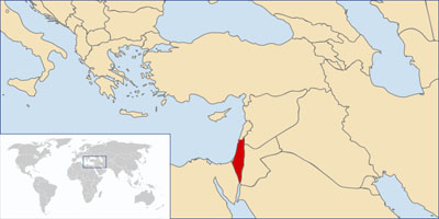 A world map showing the location of Israel Map courtesy of Wikimedia.