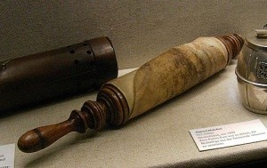 The Megillah 1 A Scroll of Esther, rolled up. Unlike a Torah Scroll, it has only one binder.