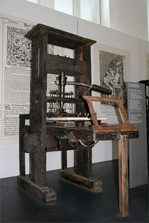 A printing press from 1811. Photo courtesy of Wikimedia Commons