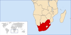 This map shows the location of South Africa in southern Africa and the world (map courtesy of Wikipedia Commons)